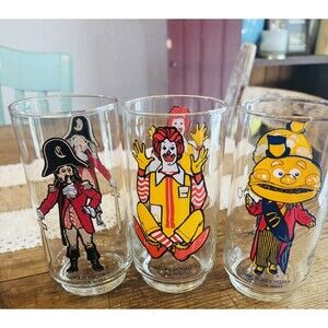 Vintage McDonald's Action Series Set Of  3 Glasses, From 1977